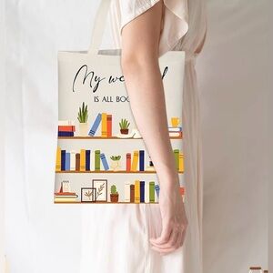 Book Lover Canvas Tote Bag Medium Capacity Library Tote for Readers & Gifts, NEW